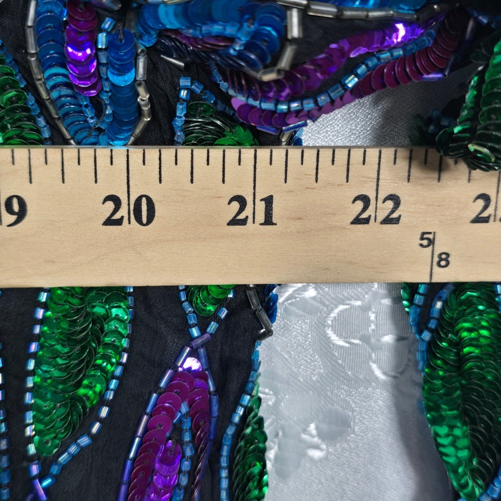 Laurence Kazar Vintage Beaded Sequin Silk Jacket XL Green Blue Purple Evening - Picture 6 of 11